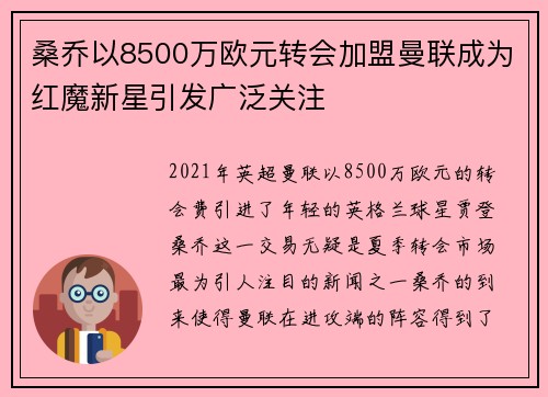 桑乔以8500万欧元转会加盟曼联成为红魔新星引发广泛关注